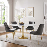 Lumen 60" Round Faux Marble Dining Table in Gold White