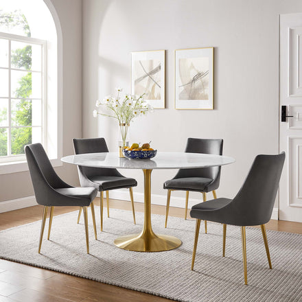 Lippa 60" Round Faux Marble Dining Table in Gold White