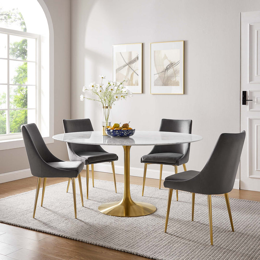 Lumen 60" Round Faux Marble Dining Table in Gold White