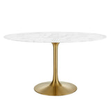 Lumen 54" Oval Faux Marble Dining Table in Gold White