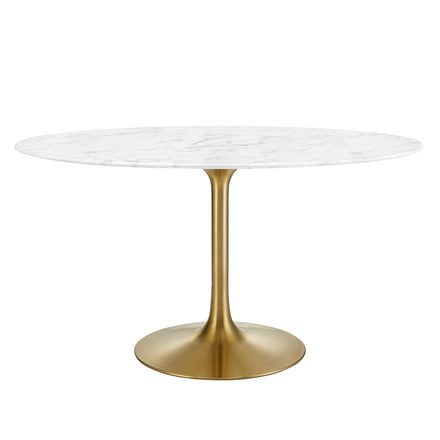 Lippa 54" Oval Faux Marble Dining Table in Gold White