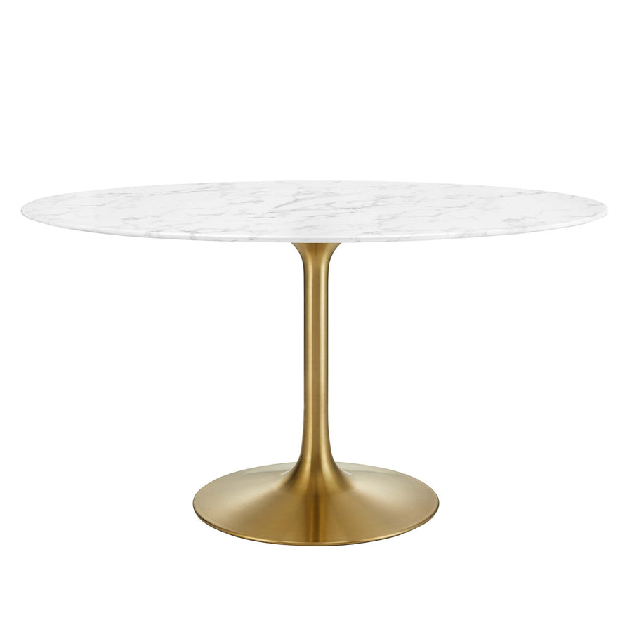 Lumen 54" Oval Faux Marble Dining Table in Gold White