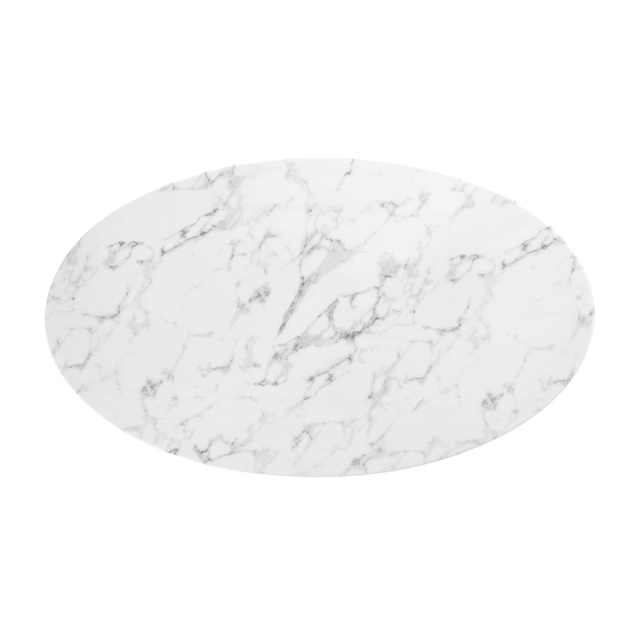 Lumen 54" Oval Faux Marble Dining Table in Gold White
