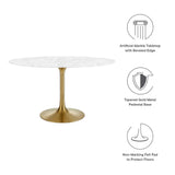 Lumen 54" Oval Faux Marble Dining Table in Gold White