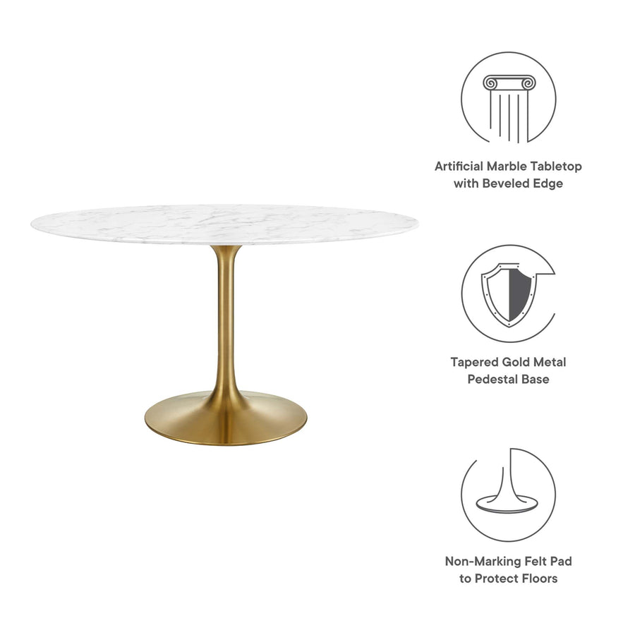 Lumen 54" Oval Faux Marble Dining Table in Gold White