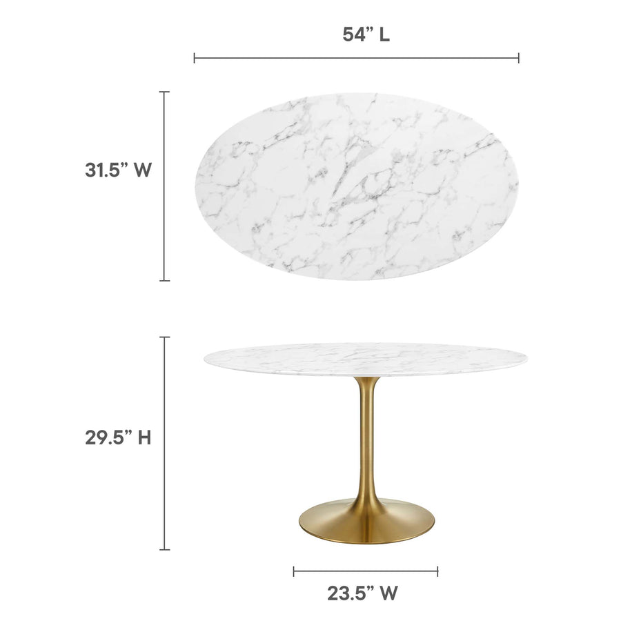 Lumen 54" Oval Faux Marble Dining Table in Gold White