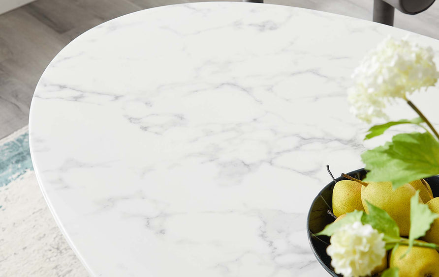 Lumen 54" Oval Faux Marble Dining Table in Gold White