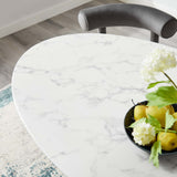 Lumen 54" Oval Faux Marble Dining Table in Gold White