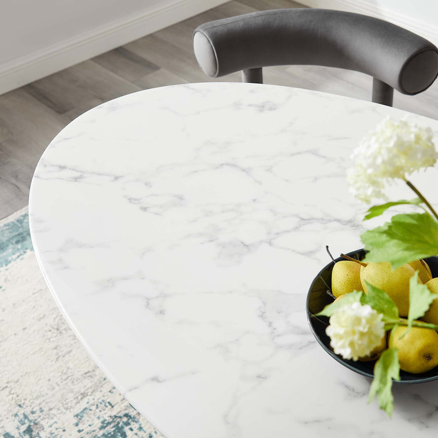 Lumen 54" Oval Faux Marble Dining Table in Gold White