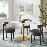 Lumen 54" Oval Faux Marble Dining Table in Gold White
