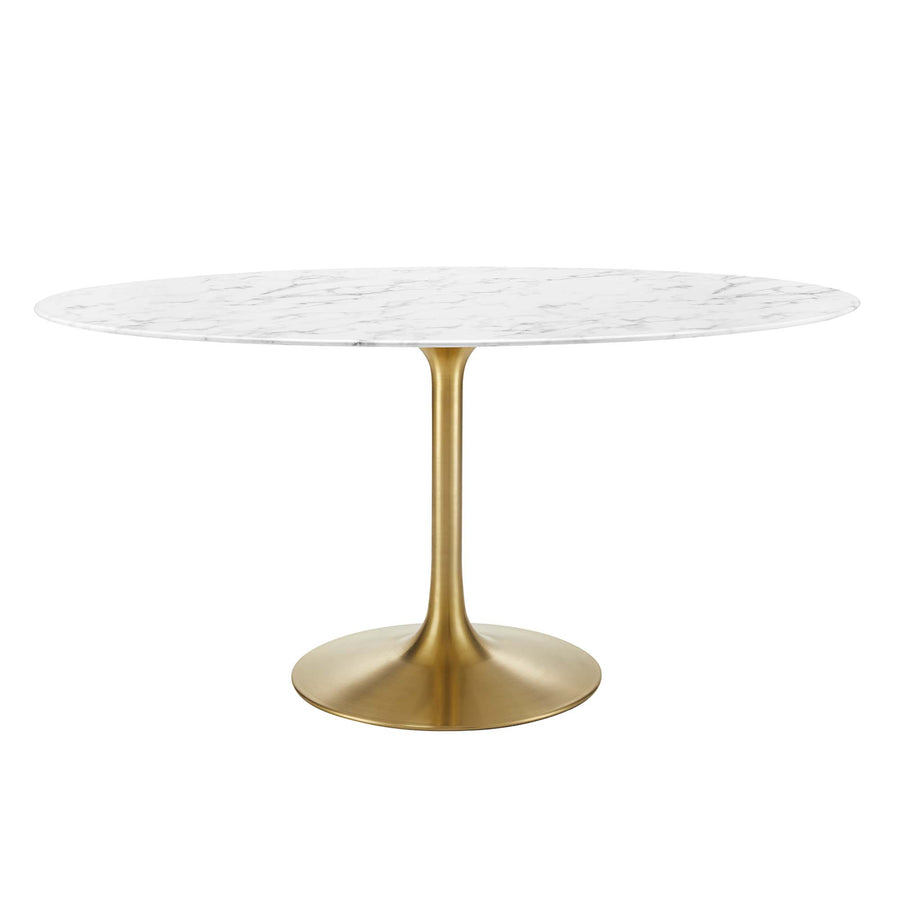 Lumen 60" Oval Faux Marble Dining Table in Gold White