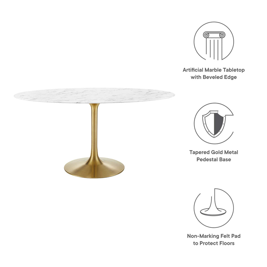 Lumen 60" Oval Faux Marble Dining Table in Gold White