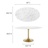 Lumen 60" Oval Faux Marble Dining Table in Gold White