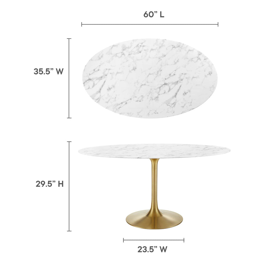 Lumen 60" Oval Faux Marble Dining Table in Gold White