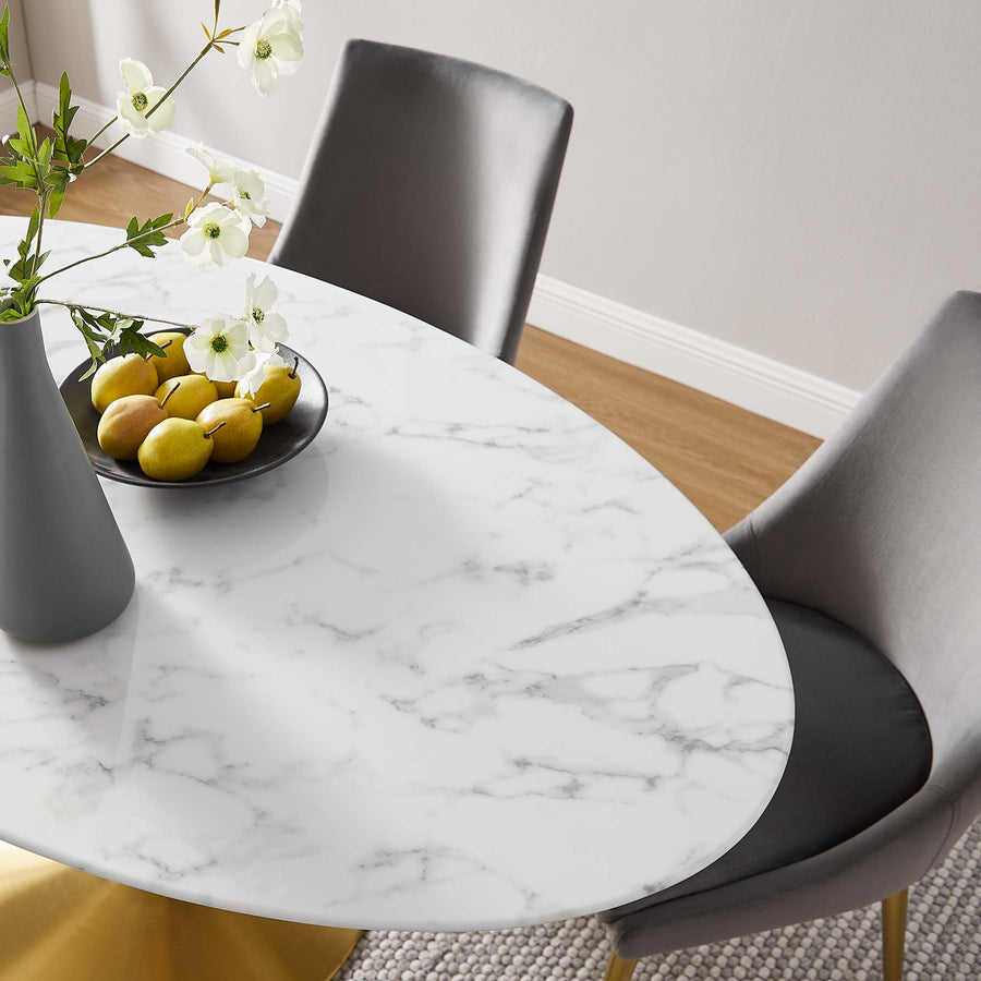 Lumen 60" Oval Faux Marble Dining Table in Gold White