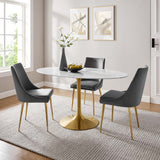 Lumen 60" Oval Faux Marble Dining Table in Gold White