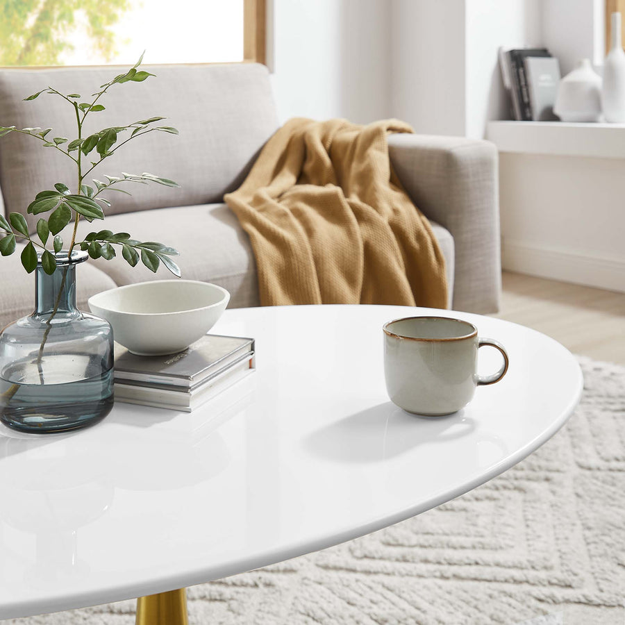 Lumen 42" Oval Wood Coffee Table in Gold White