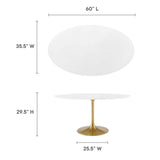 Lumen 60" Oval Wood Dining Table in Gold White