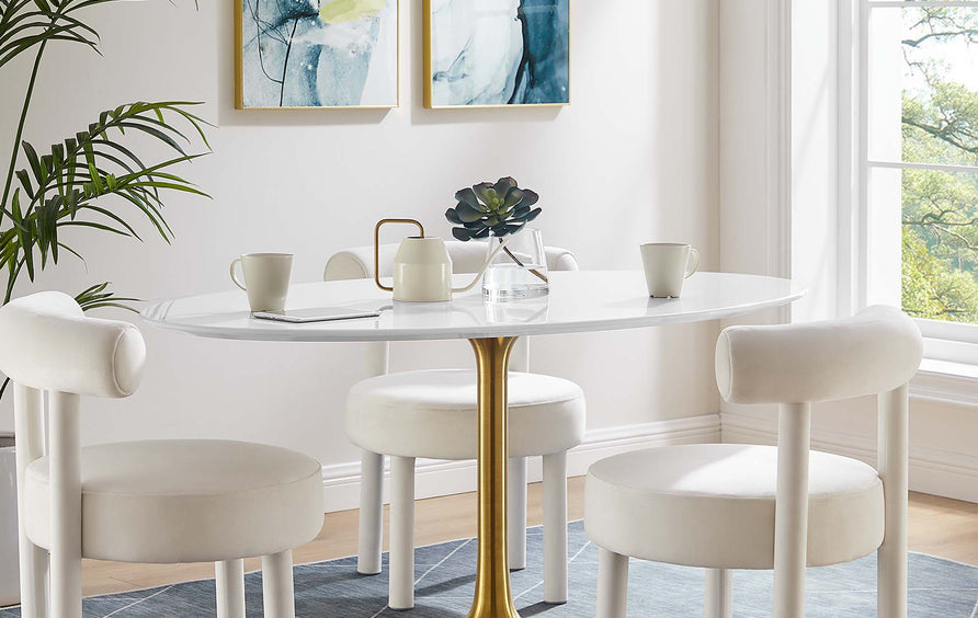 Lumen 60" Oval Wood Dining Table in Gold White