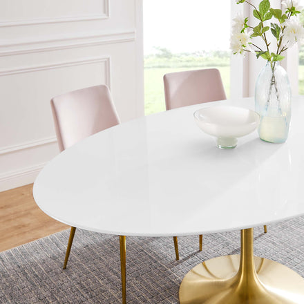 Lippa 78" Oval Wood Dining Table in Gold White