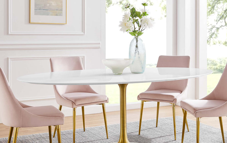 Lumen 78" Oval Wood Dining Table in Gold White