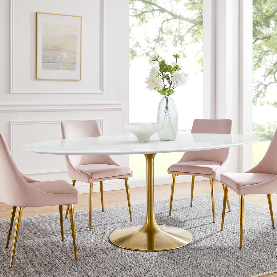 Lumen 78" Oval Wood Dining Table in Gold White