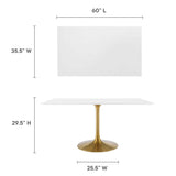 Lumen 60" Rectangular Wood Dining Table in Gold White