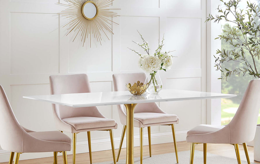Lumen 60" Rectangular Wood Dining Table in Gold White