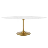 Lumen 78" Oval Faux Marble Dining Table in Gold White