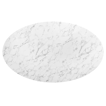 Lippa 78" Oval Faux Marble Dining Table in Gold White