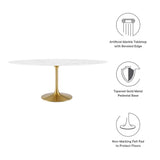 Lumen 78" Oval Faux Marble Dining Table in Gold White