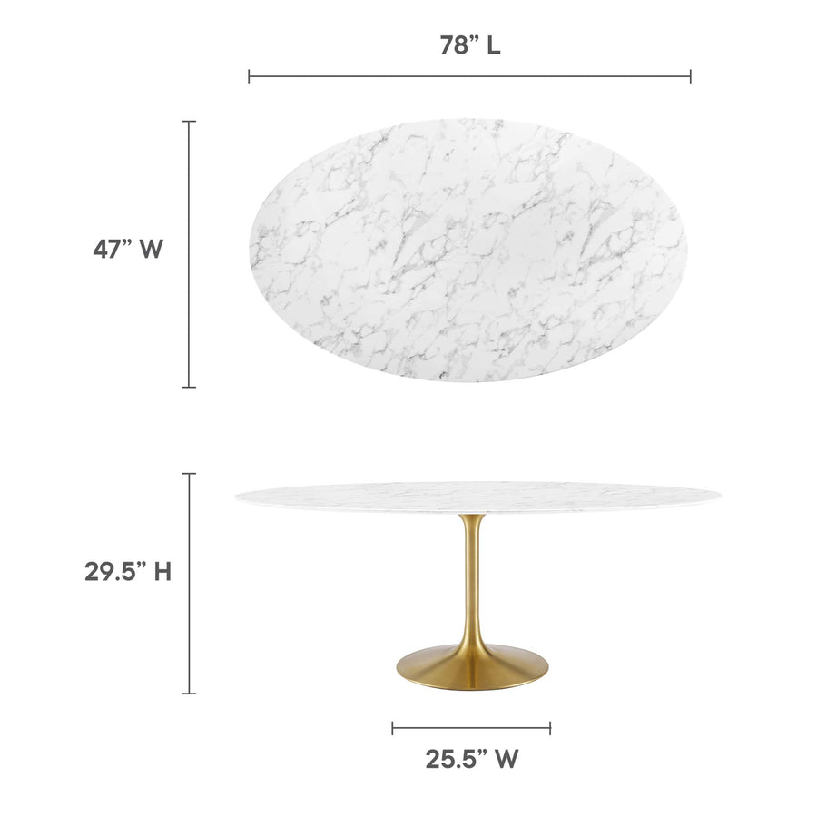 Lumen 78" Oval Faux Marble Dining Table in Gold White