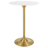 Lumen 28" Round Wood Bar Table in Gold White