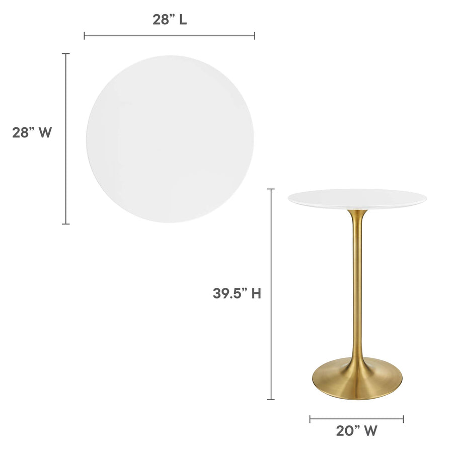 Lumen 28" Round Wood Bar Table in Gold White