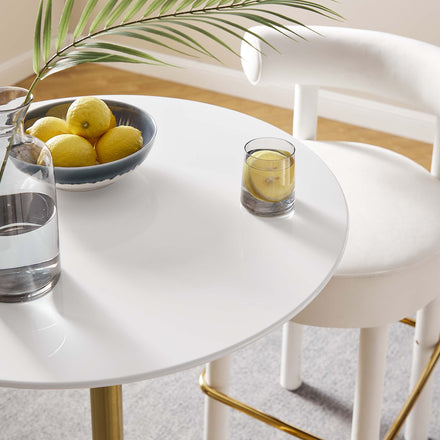 Lippa 28" Round Wood Bar Table in Gold White