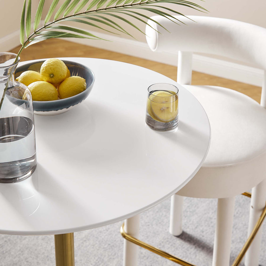 Lumen 28" Round Wood Bar Table in Gold White