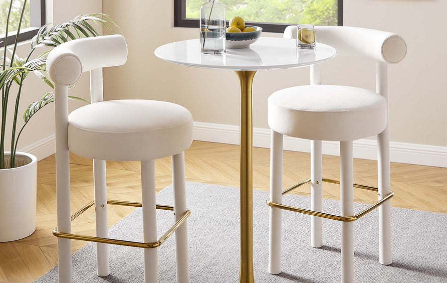 Lumen 28" Round Wood Bar Table in Gold White