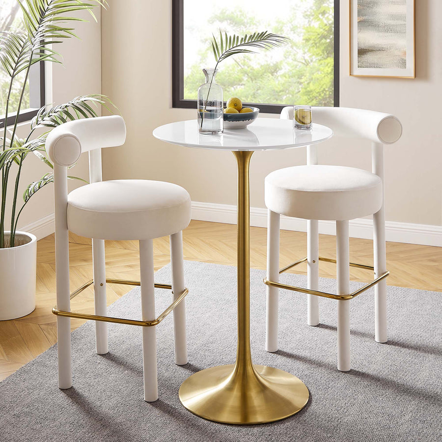 Lumen 28" Round Wood Bar Table in Gold White