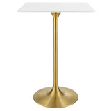 Lumen 28" Square Wood Bar Table in Gold White