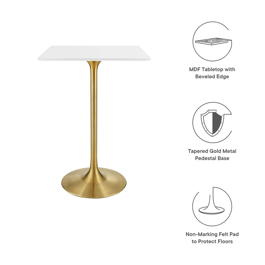 Lumen 28" Square Wood Bar Table in Gold White