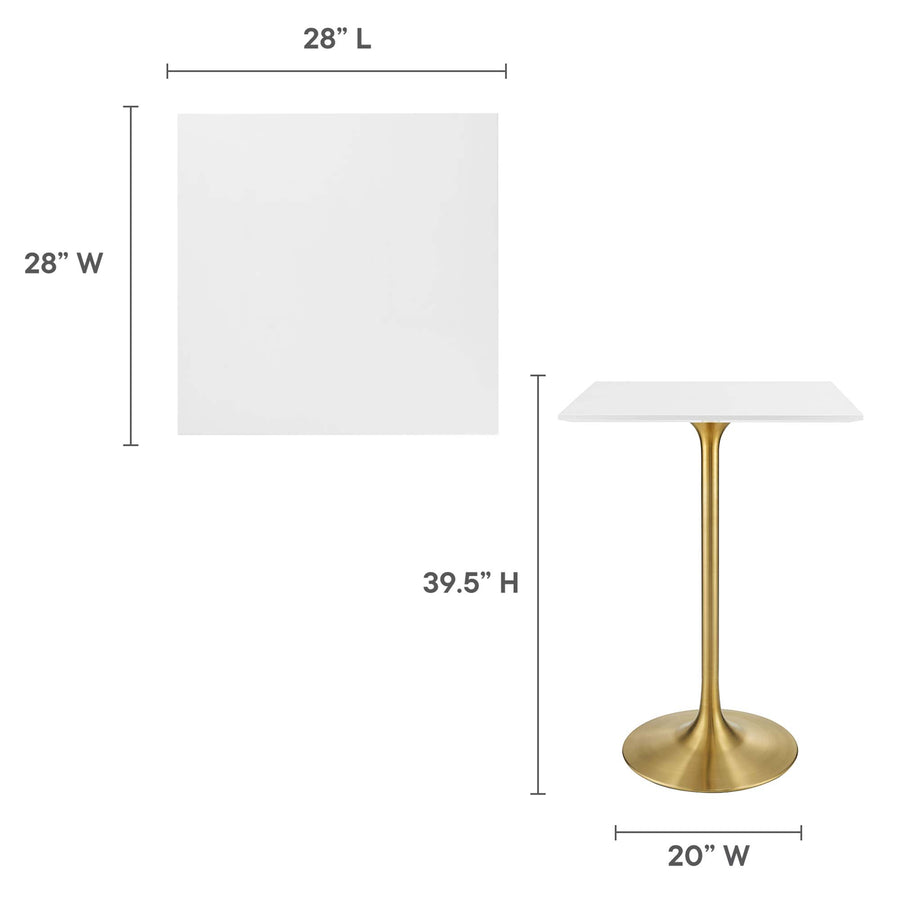Lumen 28" Square Wood Bar Table in Gold White