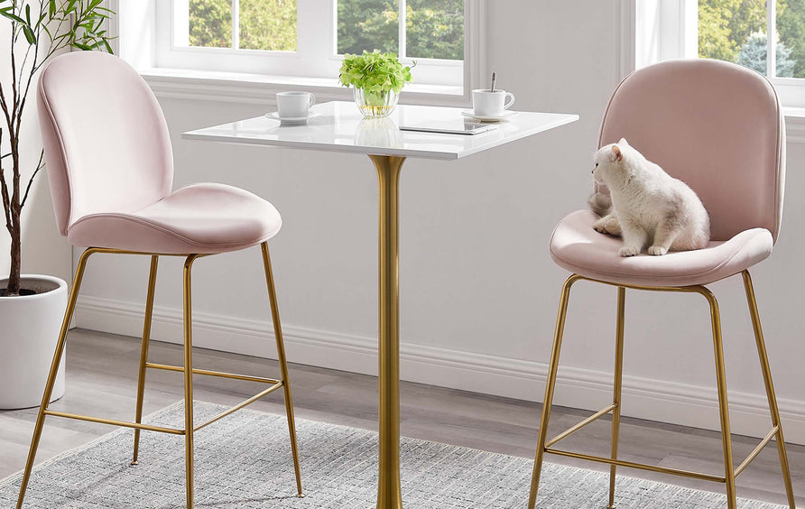 Lumen 28" Square Wood Bar Table in Gold White