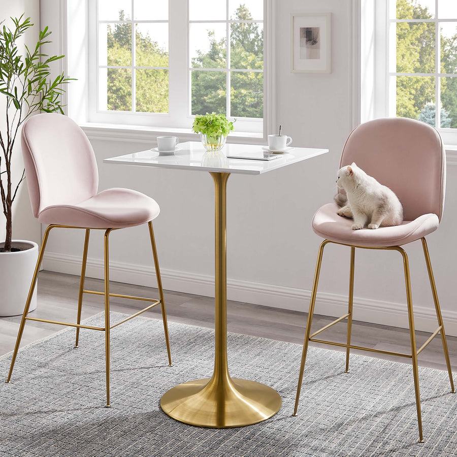 Lumen 28" Square Wood Bar Table in Gold White