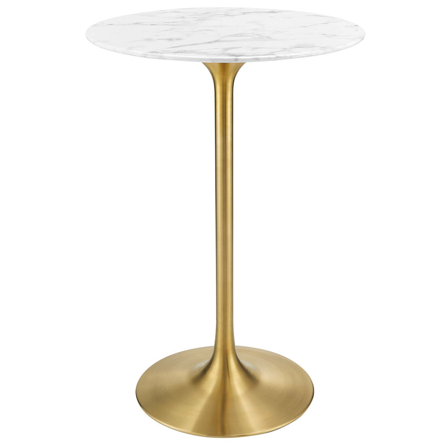 Lumen 28" Round Faux Marble Bar Table in Gold White