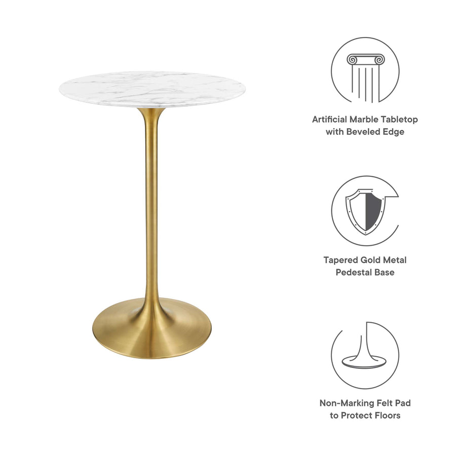 Lumen 28" Round Faux Marble Bar Table in Gold White
