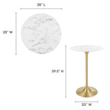 Lumen 28" Round Faux Marble Bar Table in Gold White