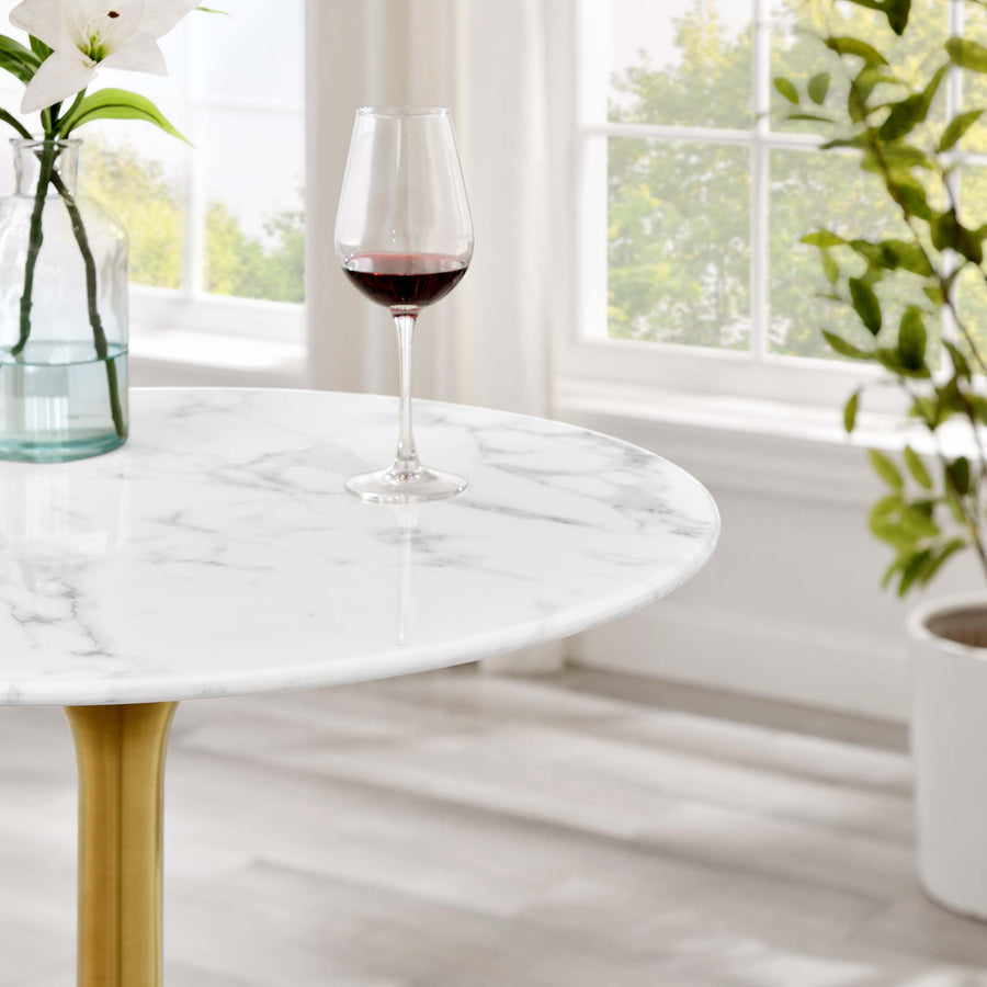 Lumen 28" Round Faux Marble Bar Table in Gold White