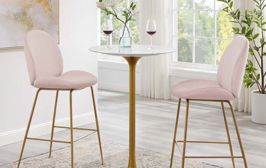Lumen 28" Round Faux Marble Bar Table in Gold White