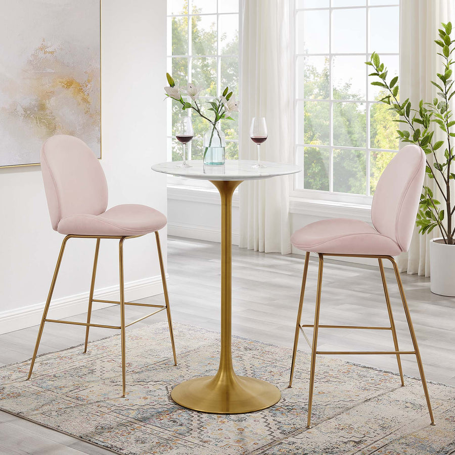 Lumen 28" Round Faux Marble Bar Table in Gold White