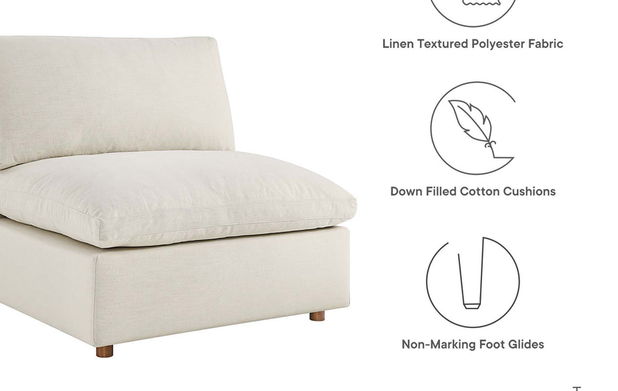 Linden Down Filled Overstuffed Armless Chair in Light Beige